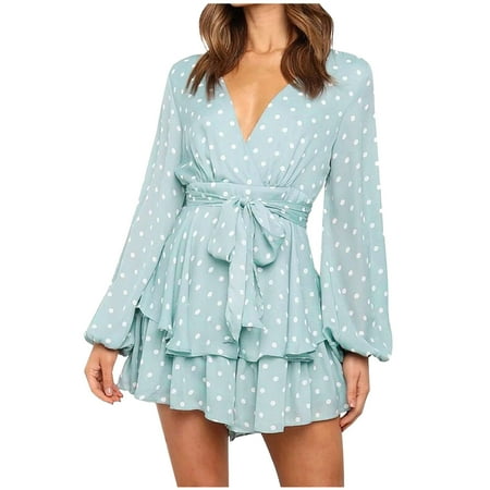 

jumpsuits for women casual long sleeve v neck tie waist jumpsuit chiffon romper shorts ruffle hem bodysuit