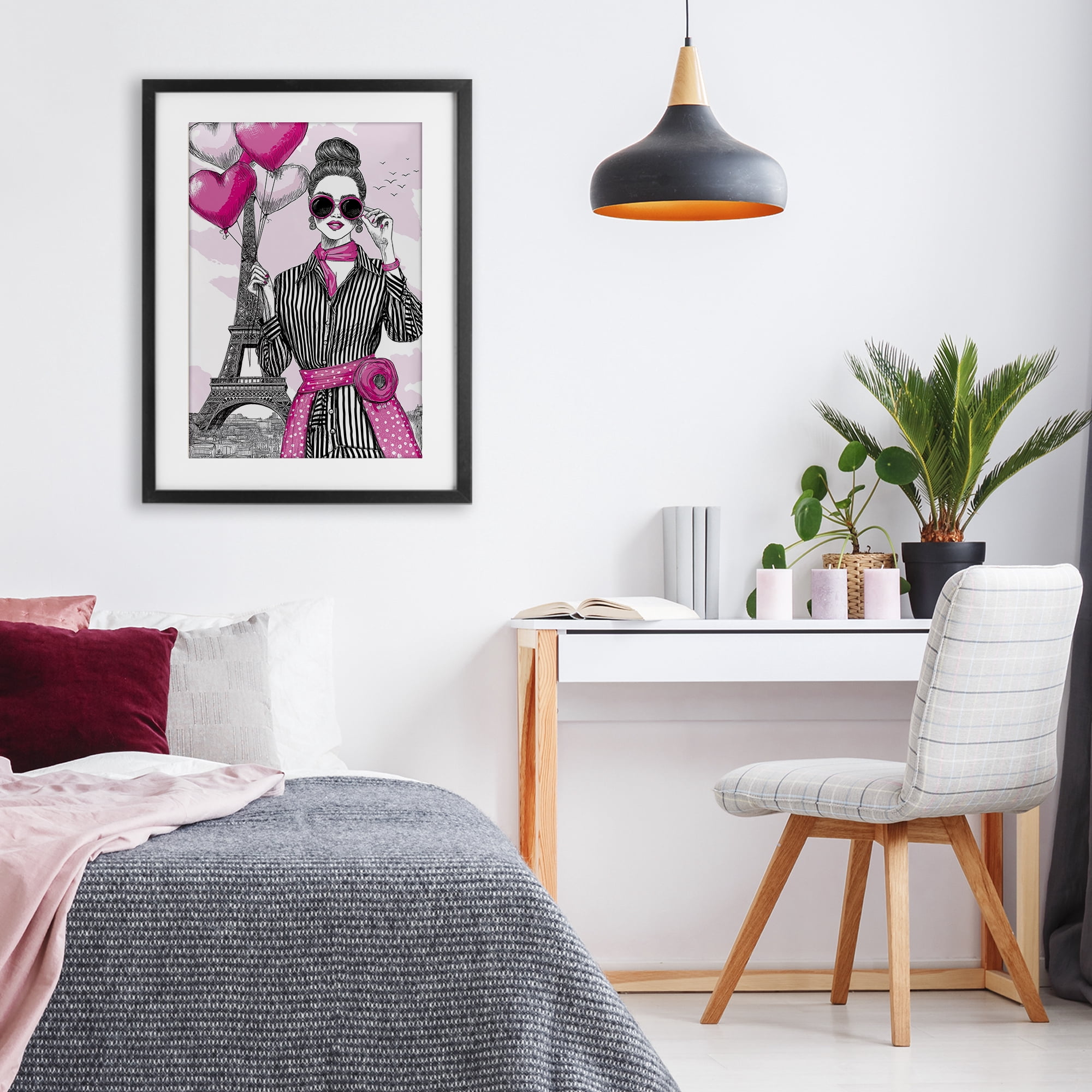 Stupell Industries Parisian Chic Woman with Balloons Black Framed Print Under Glass, design by Jess Stempel