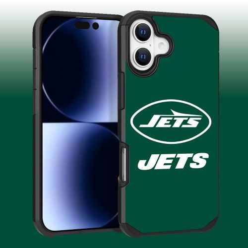 Apple iPhone 16 (6.1) - NFL Licensed New York Jets Team Logo on Green Textured Dual Layer Case