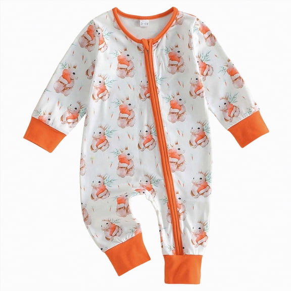 UngA Newborn Baby Boy Girl Easter Rabbit Jumpsuit Long Sleeve Oblique Zipper Romper Bunny Infant One Piece Overall Outfit (Orange,3-6 Months)