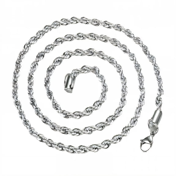 DESIGNICE Twisted Rope Silver Chain Necklace for Men, Layering Chain Necklaces, Rope Chain for Men, Silver Mens Chain, Stainless Steel Necklace for Men, Minimalist Silver Necklace,16-24In