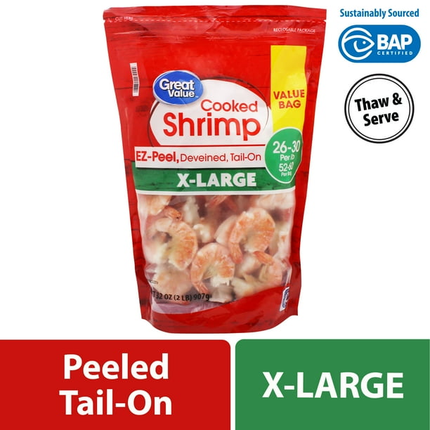 Great Value Frozen Cooked Extra Large Deveined TailOn Easy Peel Shrimp