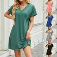 thumbnail image 2 of WTXUE Short Sleeve, Women Summer Dress V Neck Loose Knit Pockets Beach Midi Casual Dress, Women'S Nightgowns & Sleepshirts, Nightgowns & Sleepshirts, S-2XL, 2 of 10