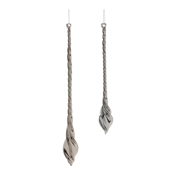 Melrose Shiny Finish Swirl Glass Christmas Drop Ornaments - 9.5" (240mm) - Silver - 12ct