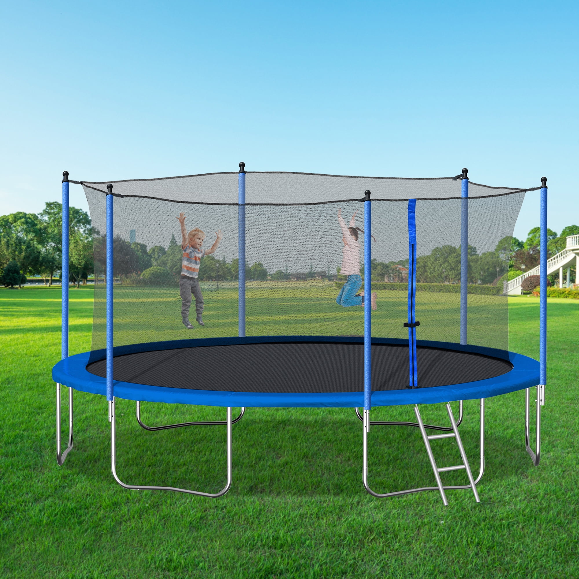 SOGES Adults and Kids Heavy Duty Trampoline with Safety Enclosure Net, Blue, 106.16 lbs