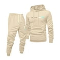 thumbnail image 2 of PARIS Men's Winter 2-Piece Casual Set, Printed Hooded Sweatshirt and Sweatpants, Sportswear Lounge Outfit For Street Style and Daily Use,Beige,L, 2 of 5