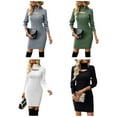 thumbnail image 3 of Womens Long Sleeve Cutout Front Sweater Dress Turtleneck Bodycon Solid Color Ribbed Knit Package Hip Dresses, 3 of 3