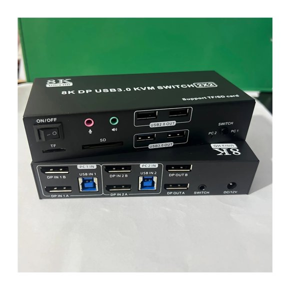 Dual Monitor KVM Switch 4K120Hz 2x2 USB 3.0 DP KVM Switch 2 in 2 out 8K60Hz Mixed Display 2 Monitor 2 Computer,SD TF Ports