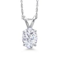 Gem Stone King 10K White Gold Moissanite Pendant Necklace for Women | 0.90 Cttw | Gemstone Birthstone | Oval 7X5MM | With 18 inch Chain