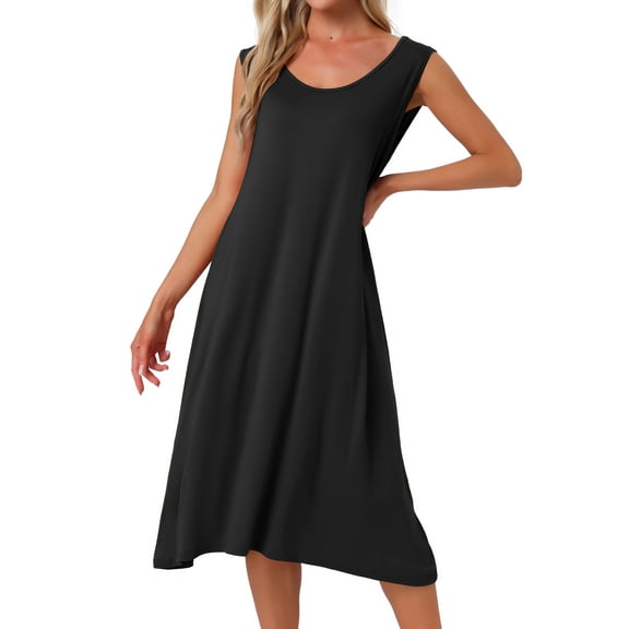 Womens Cotton Nightgown Sleeveless Sleepshirt Long Tank Nightdress Scoop Neck Chemise Lounge Pajamas Nightshirt M Black