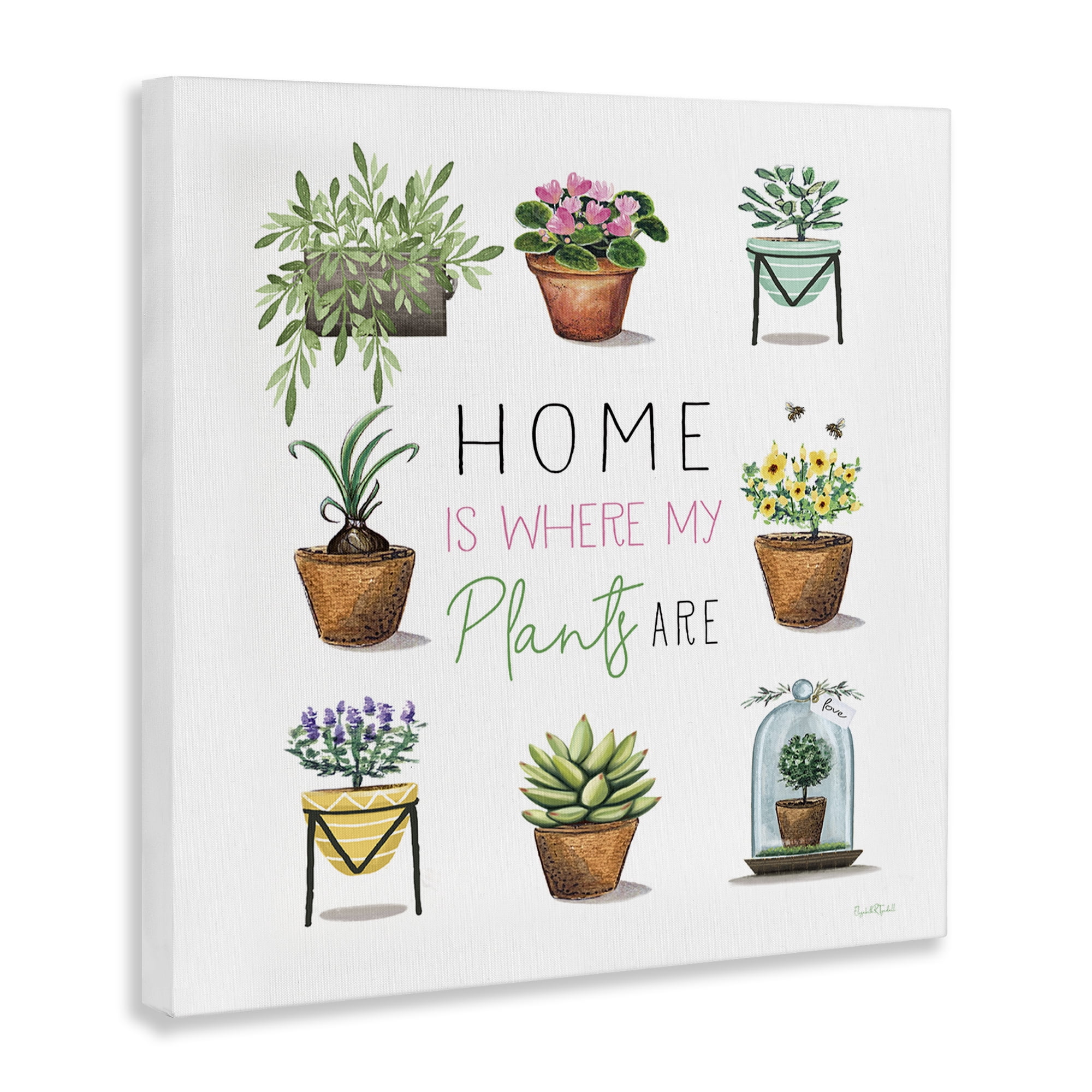 Stupell Industries Home Where Plants Are Plants & Flowers Painting Wrapped Canvas Art Print Wall Art, 17 x 17