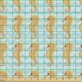 thumbnail image 2 of Nautical Fabric by the Yard, Cartoon Drawn Little Seahorses Water Waves Symmetric Composition, Decorative Upholstery Fabric for Sofas and Home Accents, Pale Blue Sand Brown by Ambesonne, 2 of 5