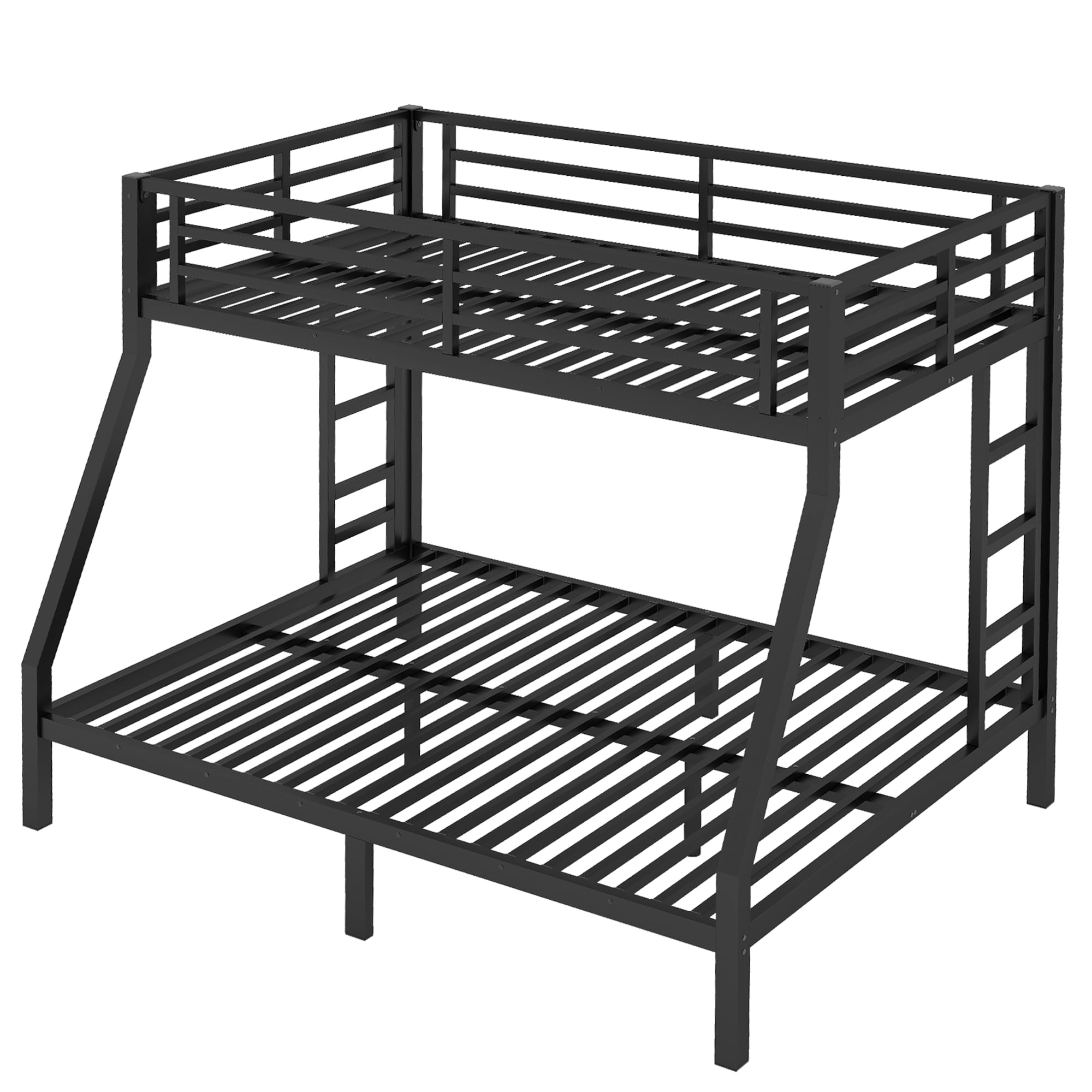 Aukfa Heavy Duty Twin over Full Metal Bunk Bed with Ladders and Guardrail for Kids, Teens and Adults, Black