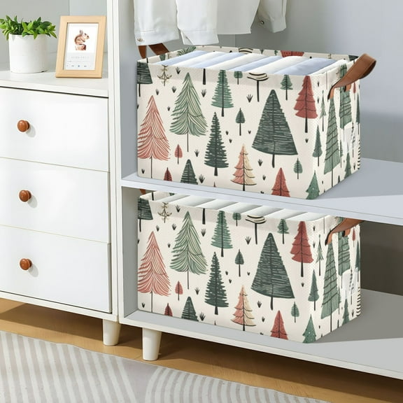 Christmas Trees Foldable Storage Large Fabric Storage Baskets Organizer Storage Bins with Handles for Shelves