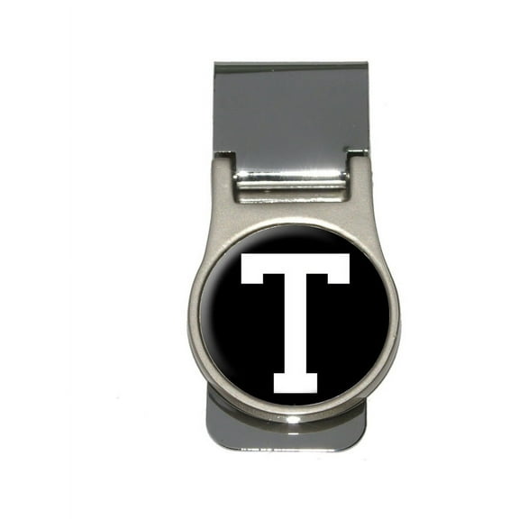 Letter T Initial Black White Money Clip