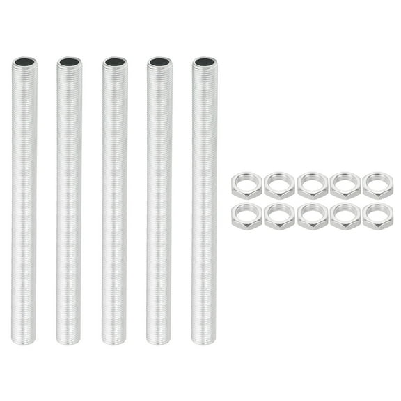 Uxcell M12 Fine Thread Carbon Steel Lamp Pipe Kit, 5 Set 160mm/6.3" Hollow Tube Adapter Fasteners