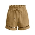 thumbnail image 5 of KIHOUT Women's High Waisted Drawstring Casual Shorts - Linen-Like Texture, Elastic Waistband, Cutout Hem Detail, Side Pockets for Summer Daily Wear, 5 of 8