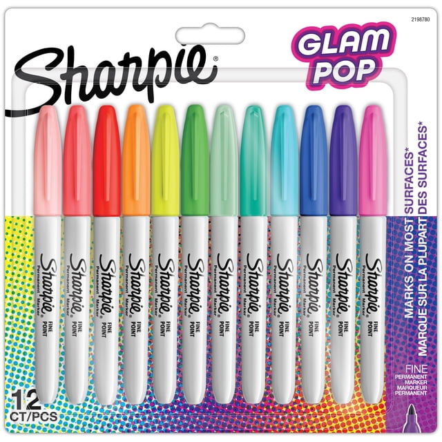 Rotuladores permanentes Sharpie Glam Pop, punta fina, paquete de 12