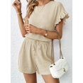 thumbnail image 3 of MORTTIC Women's Casual Ruffle Short Sleeve Top & Drawstring Shorts Set, Textured Summer Lounge Outfit, 2XL, 3 of 5