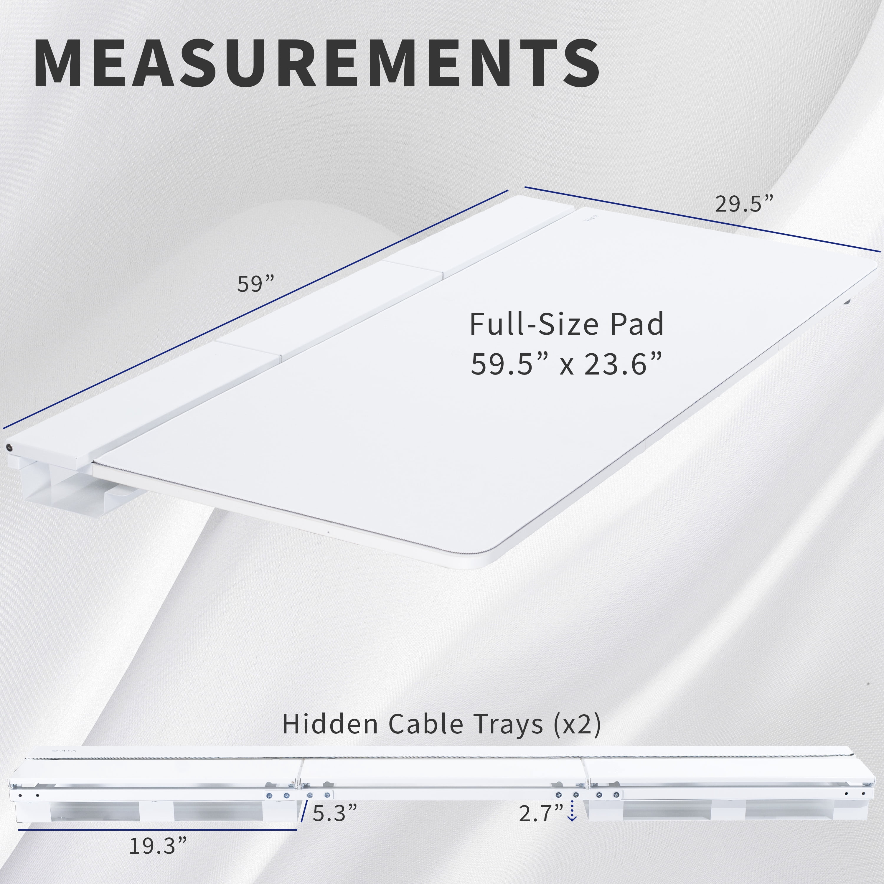 VIVO White 60" x 30" Concealed Cable Table Top w/ Pad for Standing Desk Frames