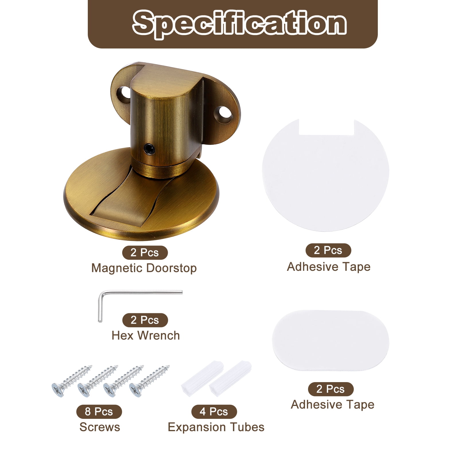 2Pcs Magnetic Door Stopper, Adjustable Floor Door Stop with Adhesive Tape Brass