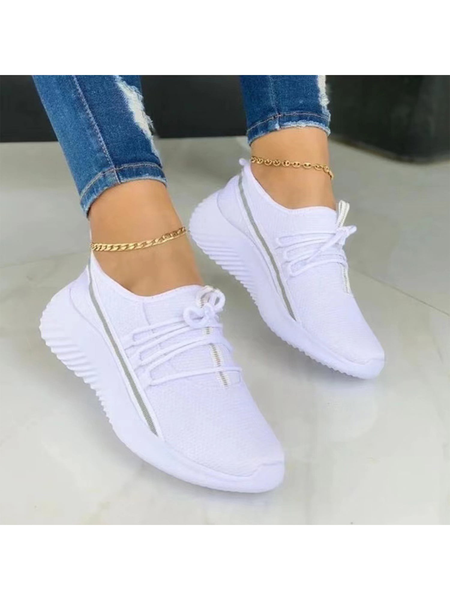 Women's Slip On Trainers Comfortable Flats Sneakers Sport Gym Pumps Casual Shoes 