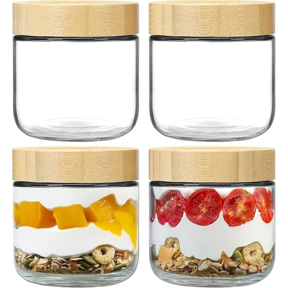 U Chef Frascos de Vidrio con Tapa, Set de 4 Frascos Herméticos de Vidrio para Alimentos, Recipientes de Avena con Tapas de Bambú, Frascos con Tapa De Bambú para Cocina