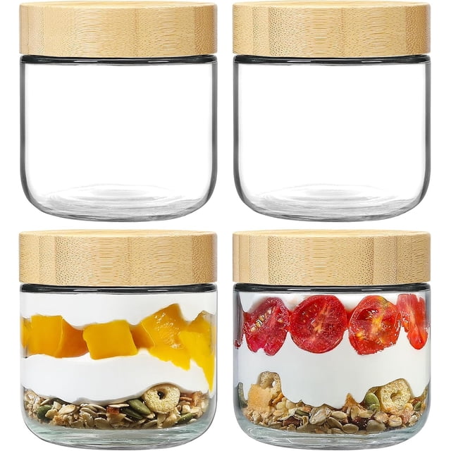U Chef Frascos de Vidrio con Tapa, Set de 4 Frascos Herméticos de Vidrio para Alimentos, Recipientes de Avena con Tapas de Bambú, Frascos con Tapa De Bambú para Cocina