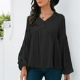 thumbnail image 2 of Lantern Long Sleeve Button up V Neck Shirts for Women Henley Dressy Casual Pleated Tunic Tops Blouse for Leggings, 2 of 7