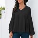 thumbnail image 2 of Blusa de otoño de manga larga con cuello en V sólido informal para mujer a la moda Pompotops  FGAJ15661, 2 of 9