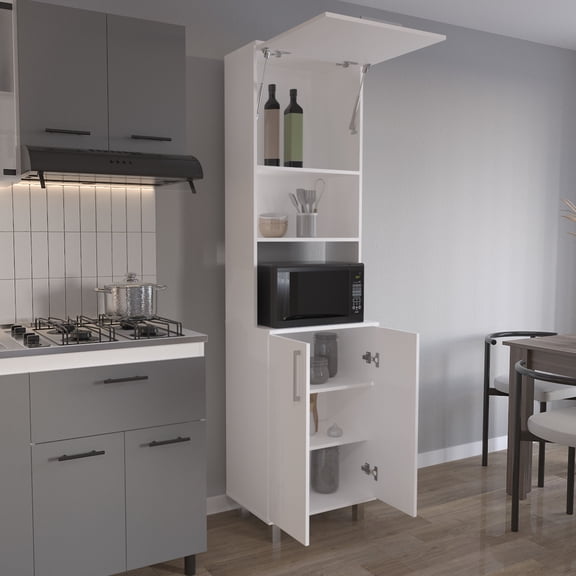 Xukmct 80" Tall Wood Pantry Cabinet with 6 Shelves, 3 Doors Storage Cabinet for Kitchen, Dining Room, White