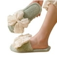 thumbnail image 6 of Xfvqtps Fuzzy Slippers for Women Lace Bow Decor House Bedroom Open Toe Slide Comfy Fall Winte Furry Indoor Slipper Green, 6 of 6