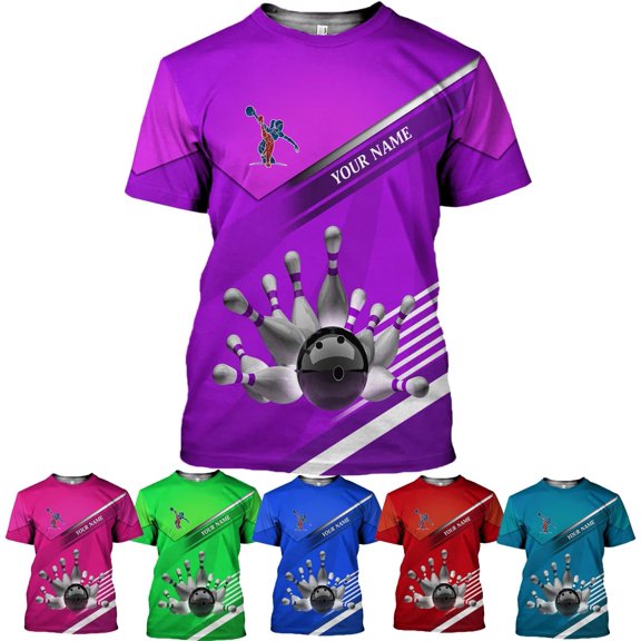 Personalized Bowling Shirts for Men and Women 3D, Bowling Shirts with Name, Custom Bowling Shirts Gift for Bowling Lover2 (Purple, S)
