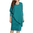 thumbnail image 2 of Elainilye Fashion Women's Cocktail Dresses Plus Size Sexy Casual Full Sleeve Round Neck Print Lace Splicing Dress,Green, 2 of 8