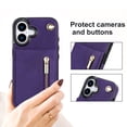 thumbnail image 6 of Crossbody Wallet Case for iPhone 16 with Card Holders RFID Shockproof Cover, Back Magnetic Flip Kickstand Zipper Slot Case, PU Leather Cover Handbag Shoulder Strap Phone Case,Purple, 6 of 12