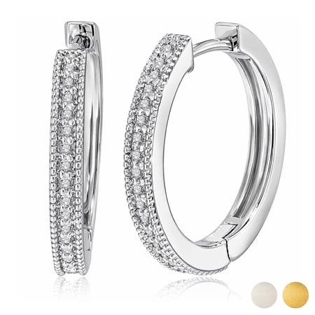 JeenMata Lab Grown Diamond Hoop Earrings - Round Cut Classic Earrings in White Gold Plating for Women