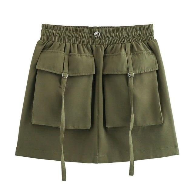 AUNVITO Jupe Courte Décontractée à Multi-Poches pour Femmes, Jupe d'Été Extensible Confortable avec Poches pour Usage Quotidien et Activités Extérieures - Noir