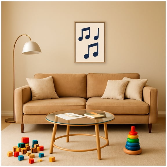 Kate and Laurel Framed Canvas Wall Art Print Music Notes by Laura Moss, 18 x 24 Sylvie Natural Frame, Modern Contemporary, Music Art for Wall Decor