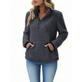 thumbnail image 2 of jobturf Womens Fleece Sweatshirts Quarter Zip Fuzzy Warm Sherpa Pullover Tops Fall Winter Casual Varsity Fleece Jackets with Pockets, 2 of 7