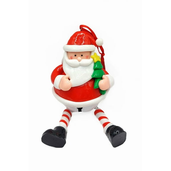 Christmas Ornament - Glossy Santa with Dangling Legs and Bell. Wizardi Festive Decoration F07-N2-15-SBB004A