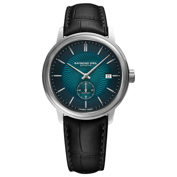Raymond Weil Maestro Automatic Stainless Steel Blue Dial Black Leather Strap Date Mens Watch 2238-STC-50001