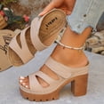 thumbnail image 3 of Rokment Platform Dress Slides Sandals for Women 2026 Summer Trendy Casual Leather Adjustable Peeptoe Chunky Block Backless Slippers High Heels Beige Size 6.5, 3 of 6