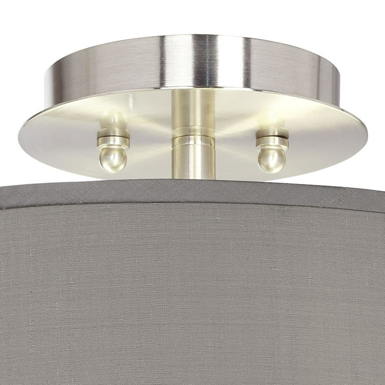 Possini Euro Design Modern Ceiling Light Semi Flush Mount Fixture 14 Wide  Brushed Nickel Gray Textured Faux Silk Drum Shade for Bedroom Kitchen House  