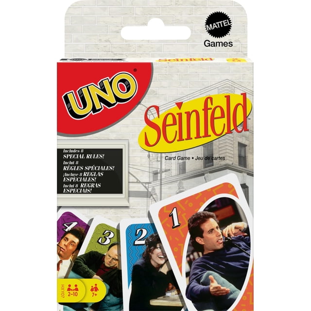 Juego de cartas Mattel Games UNO Seinfeld con regla especial para niños mayores de 7 años