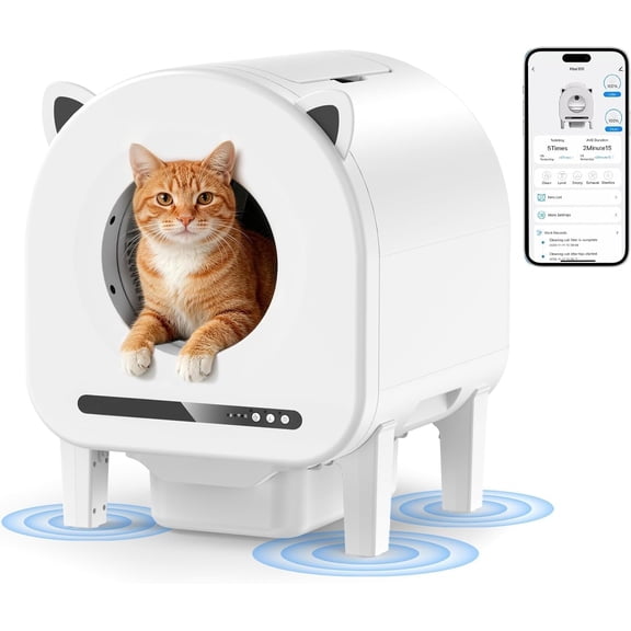 PEISAINOX Self-Cleaning Cat Litter Box 65L, App Controlled, Safety Sensor, Reduce odors, White