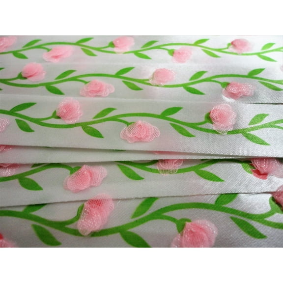 Charmed Pink Tulip Flower Satin Trim Wedding Applique Sewing Craft DIY Ribbon- 5yds