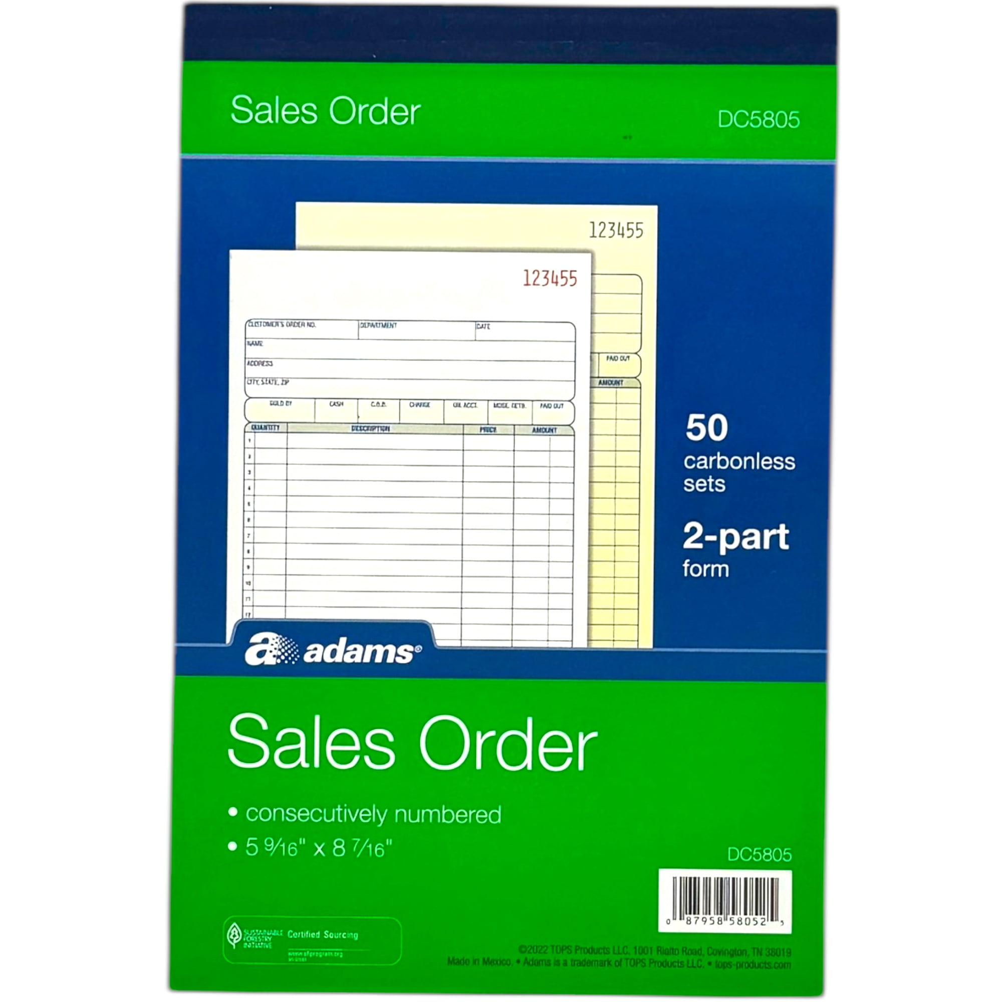 (6 PACK) Adams Sales Order Book, 2-Part, Carbonless, White/Canary, 5-9/16 x 8-7/16 inches, 50 Sets per Book (DC5805)