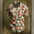 thumbnail image 2 of Ceisia Men's Loose Fit Short Sleeve Button-Down Shirts - Geometric Triangle Patchwork Print Multicolor XXXL Gifts, 2 of 5