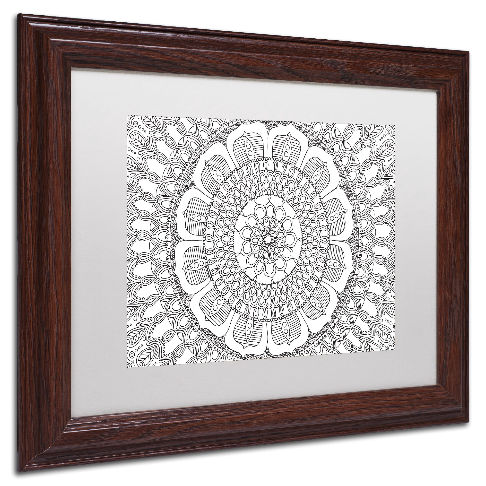 Trademark Fine Art "Flower Mandala" Canvas Art by Hello Angel, White Matte, Wood Frame