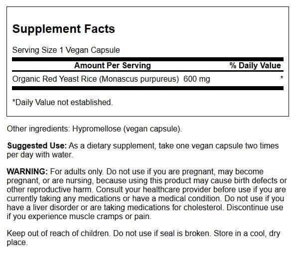 Swanson Red Yeast Rice 600 mg 60 Vegan Caps 3 Pack